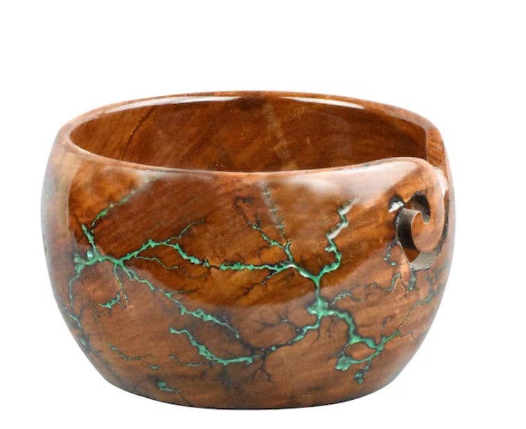 Handcrafted Rosewood Yarn Bowl with Unique Resin Accents: Blue