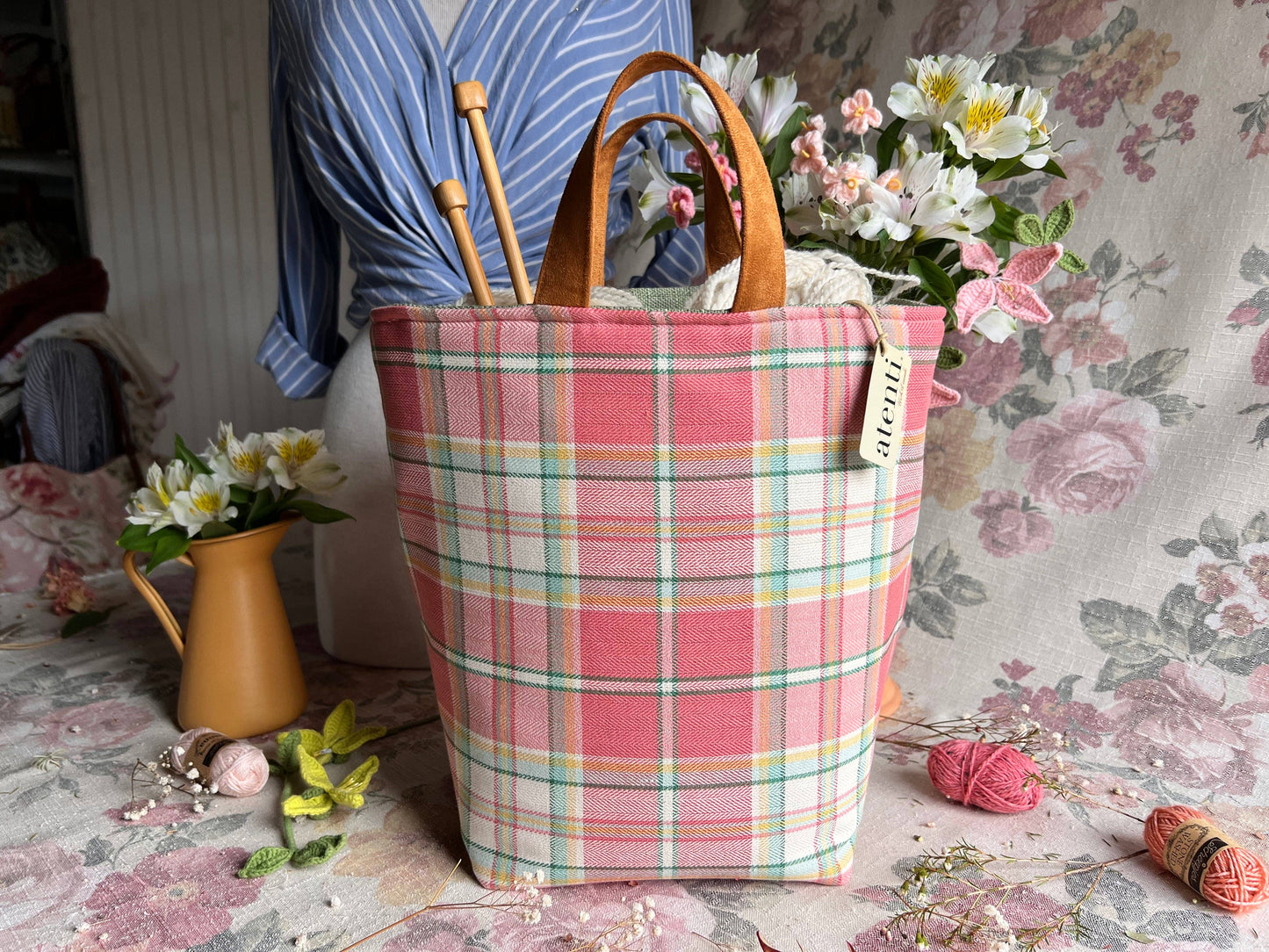 Knitting and Crochet Organizer Project Bag: Bubblegum Hope Basket