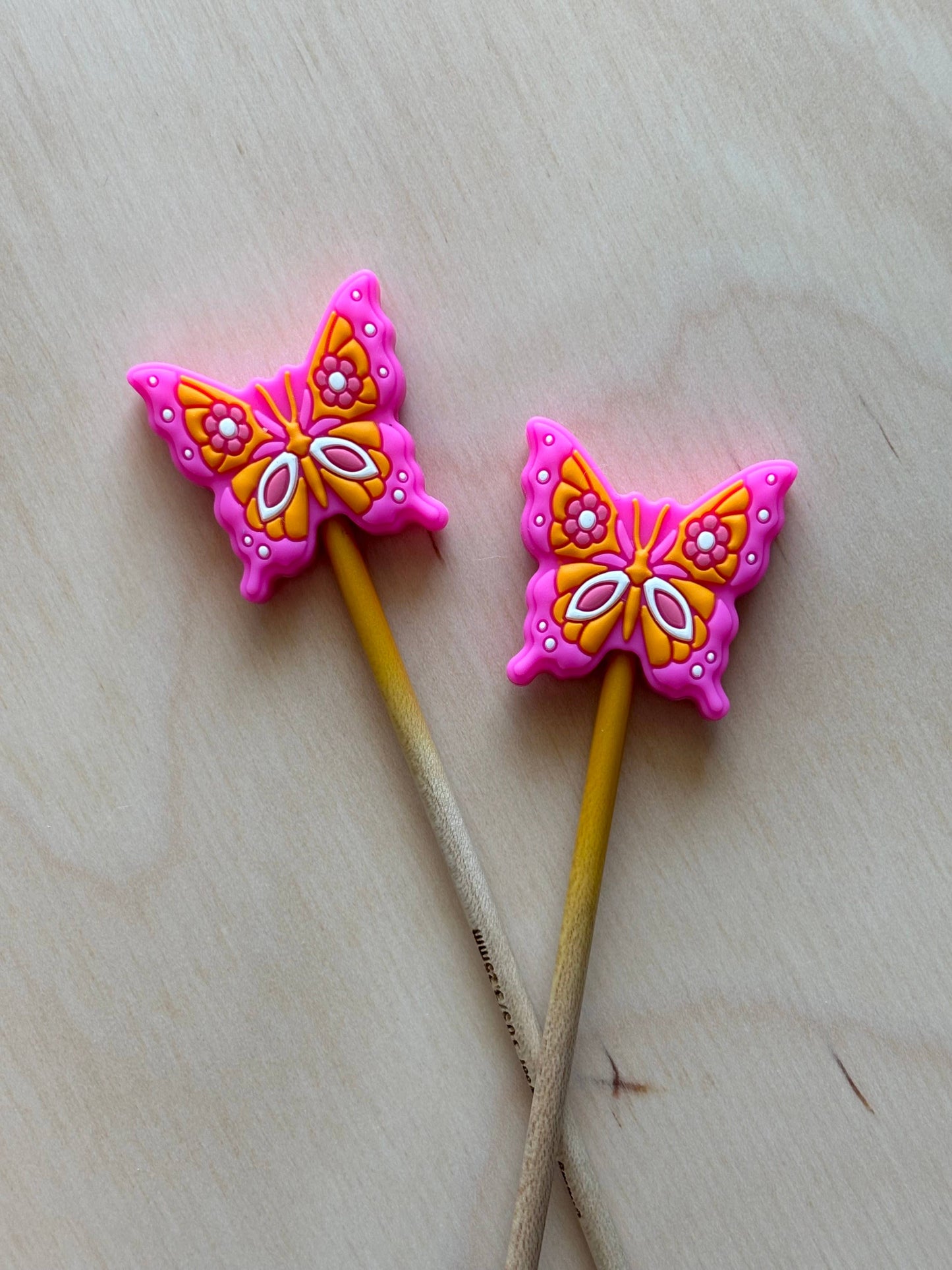 Knitting Needle Point Protectors - Hot Pink Orange Butterfly