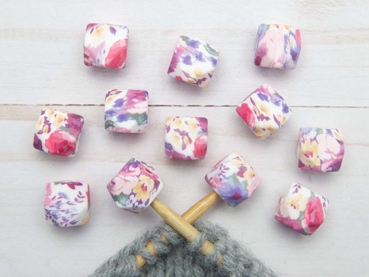 Mauve Floral Hexagon | Stitch Stoppers Knitting Notions