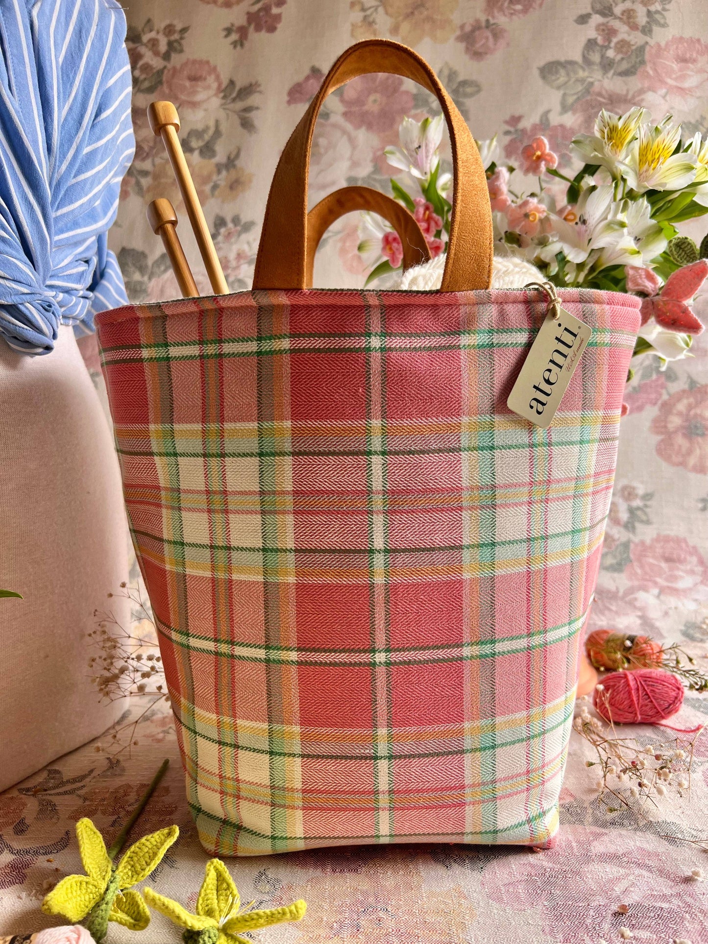 Knitting and Crochet Organizer Project Bag: Bubblegum Hope Basket
