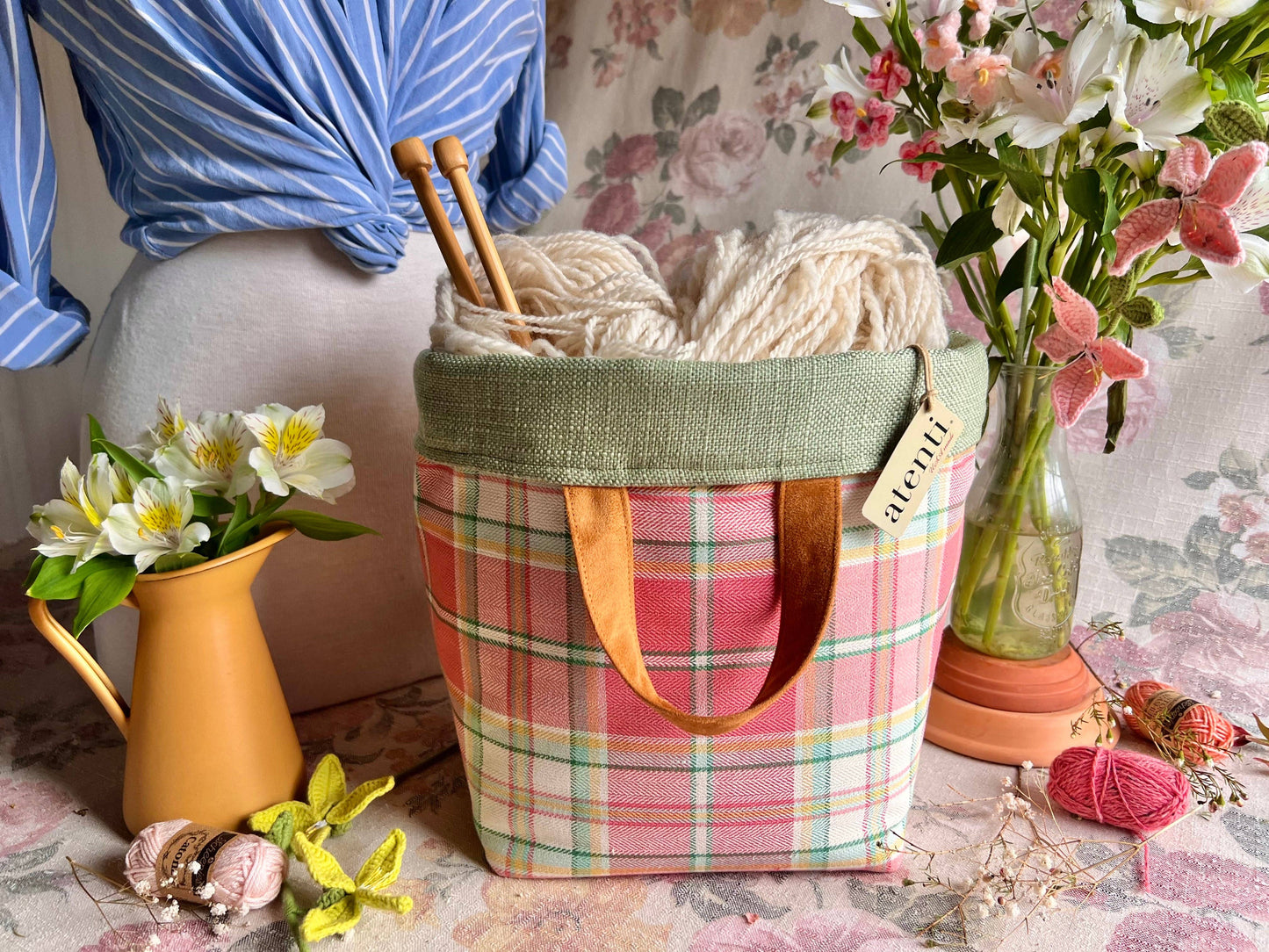 Knitting and Crochet Organizer Project Bag: Bubblegum Hope Basket
