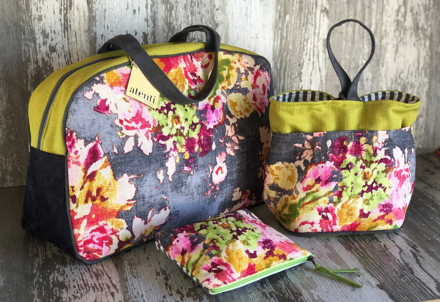Handmade Atenti Blossom Grey Overnighter Weekender– USA Made