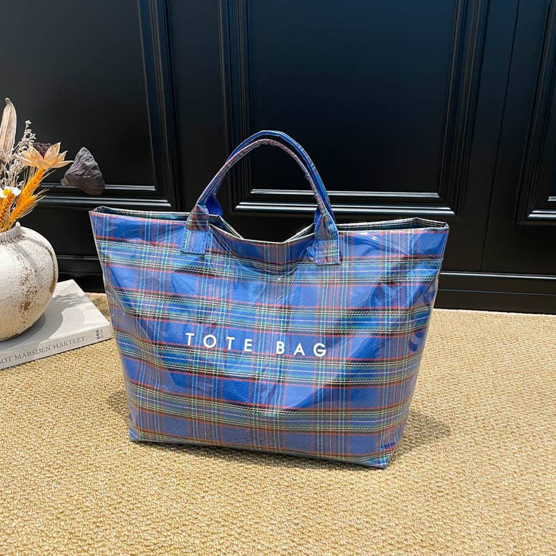 Christmas Plaid PVC Tote Bag for Women : Red