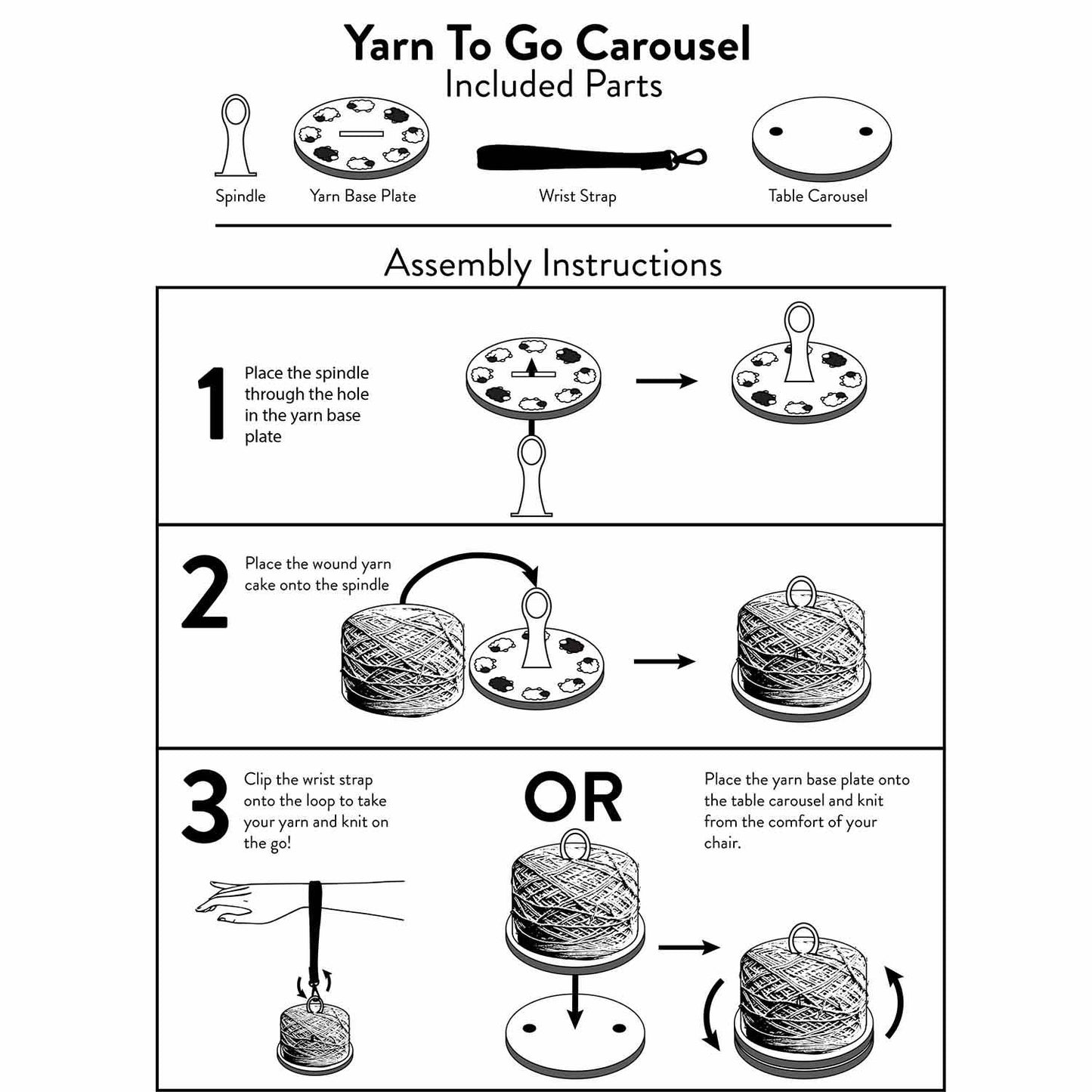 Yarn To Go Carousel – Portable Yarn Butler (No Wrist Strap): Sheep