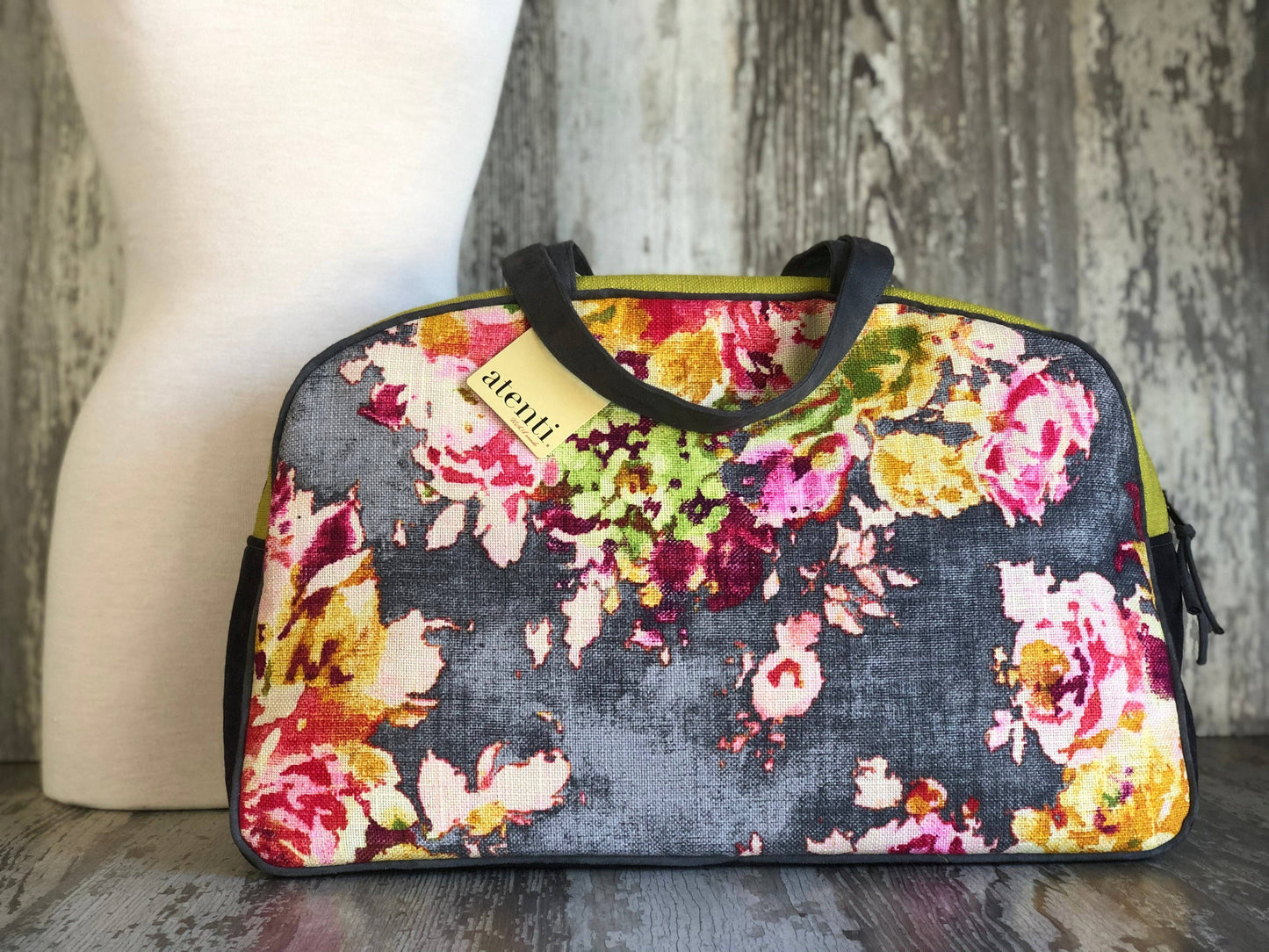 Handmade Atenti Blossom Grey Overnighter Weekender– USA Made