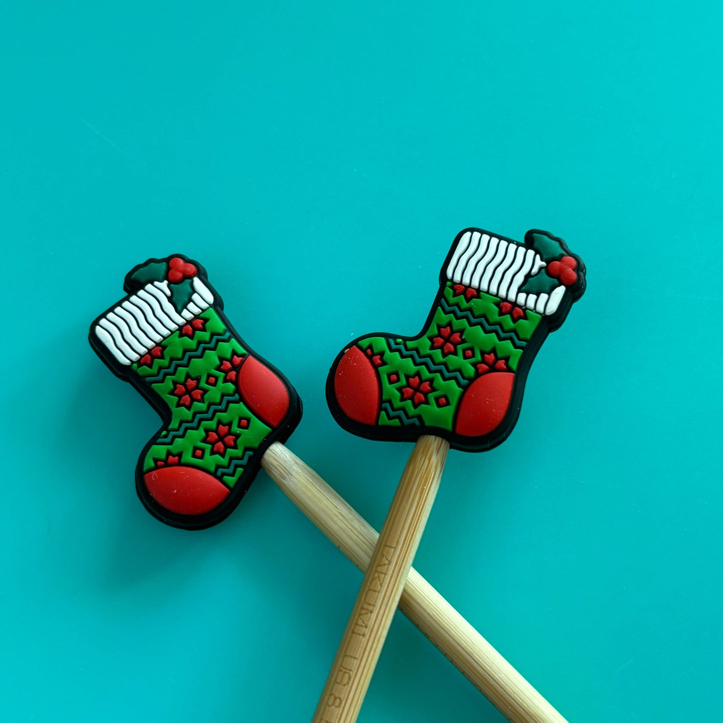 Knitting Needle Point Protector RED Christmas Stockings