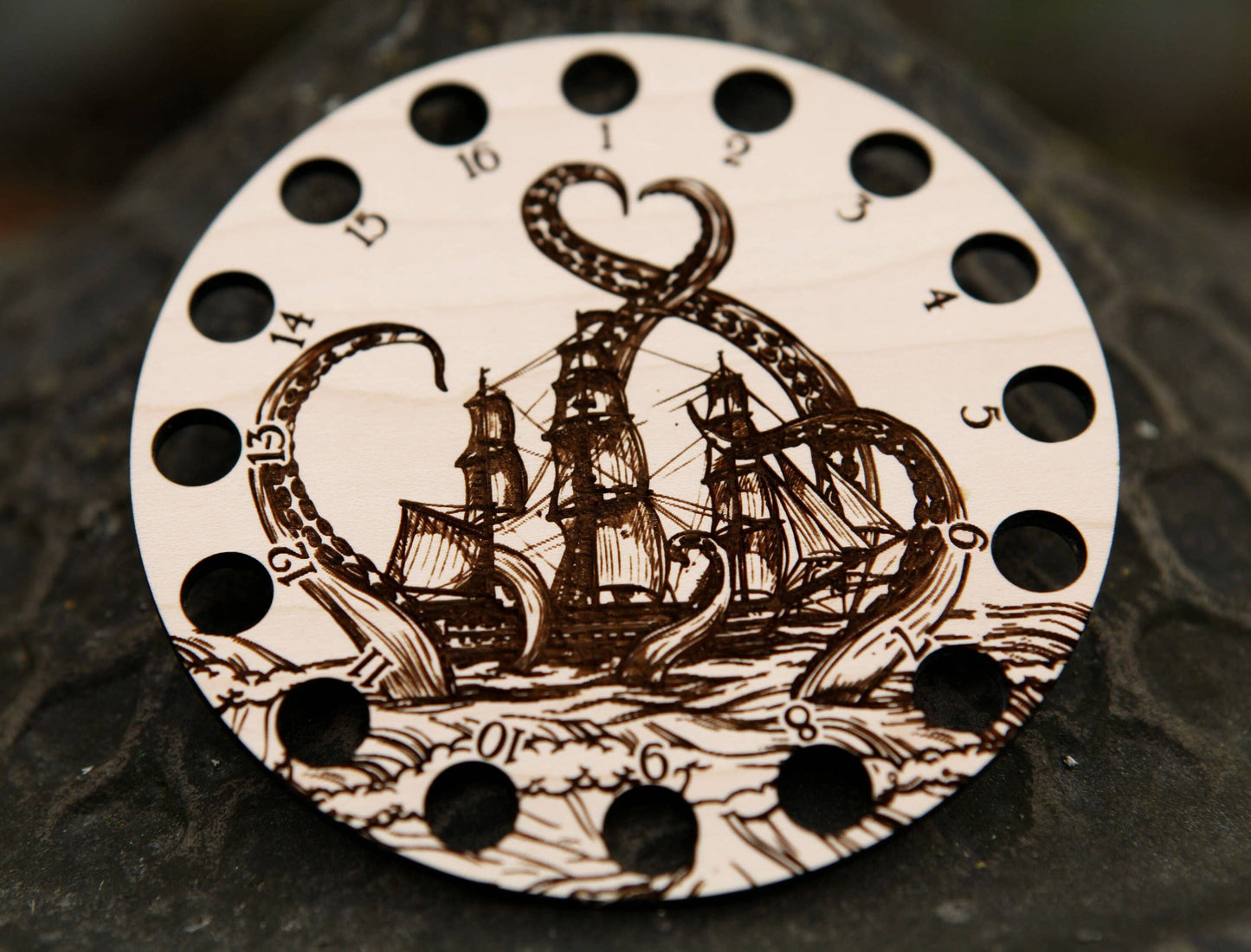 Kraken Squid Ship Embroidery Floss Storage Organizer
