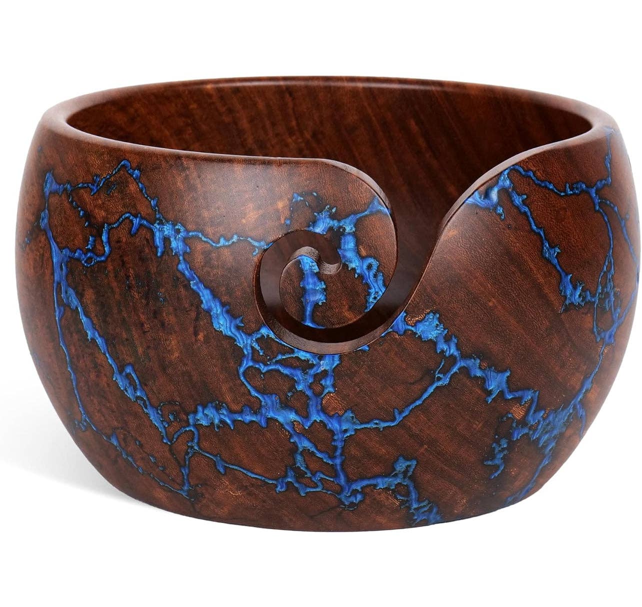 Handcrafted Rosewood Yarn Bowl with Unique Resin Accents: Blue