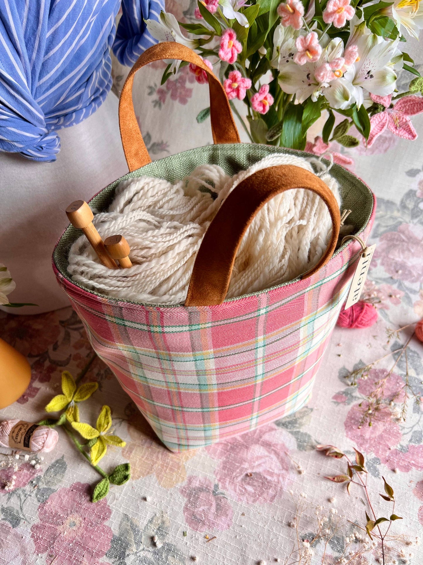 Knitting and Crochet Organizer Project Bag: Bubblegum Hope Basket