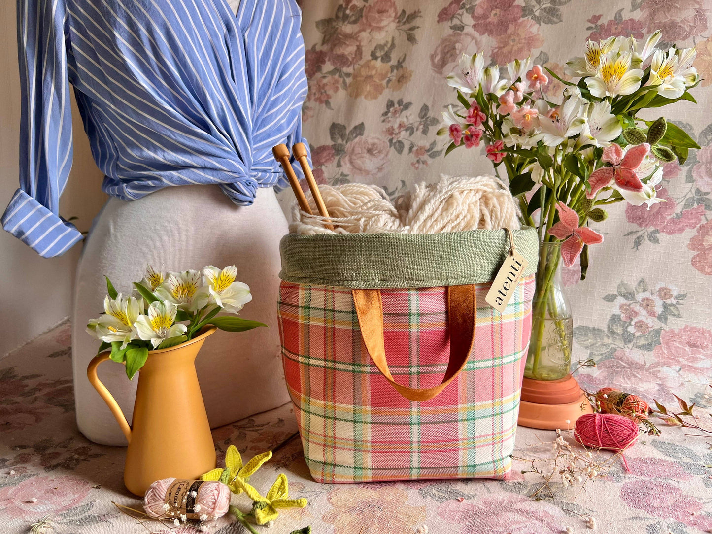 Knitting and Crochet Organizer Project Bag: Bubblegum Hope Basket