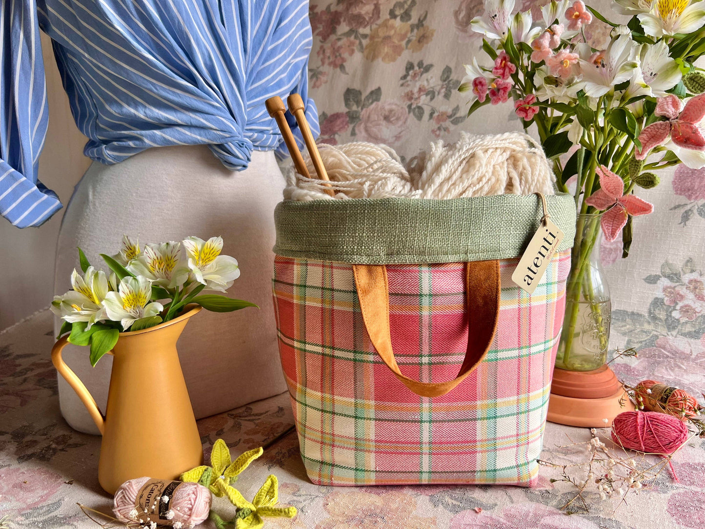 Knitting and Crochet Organizer Project Bag: Bubblegum Hope Basket
