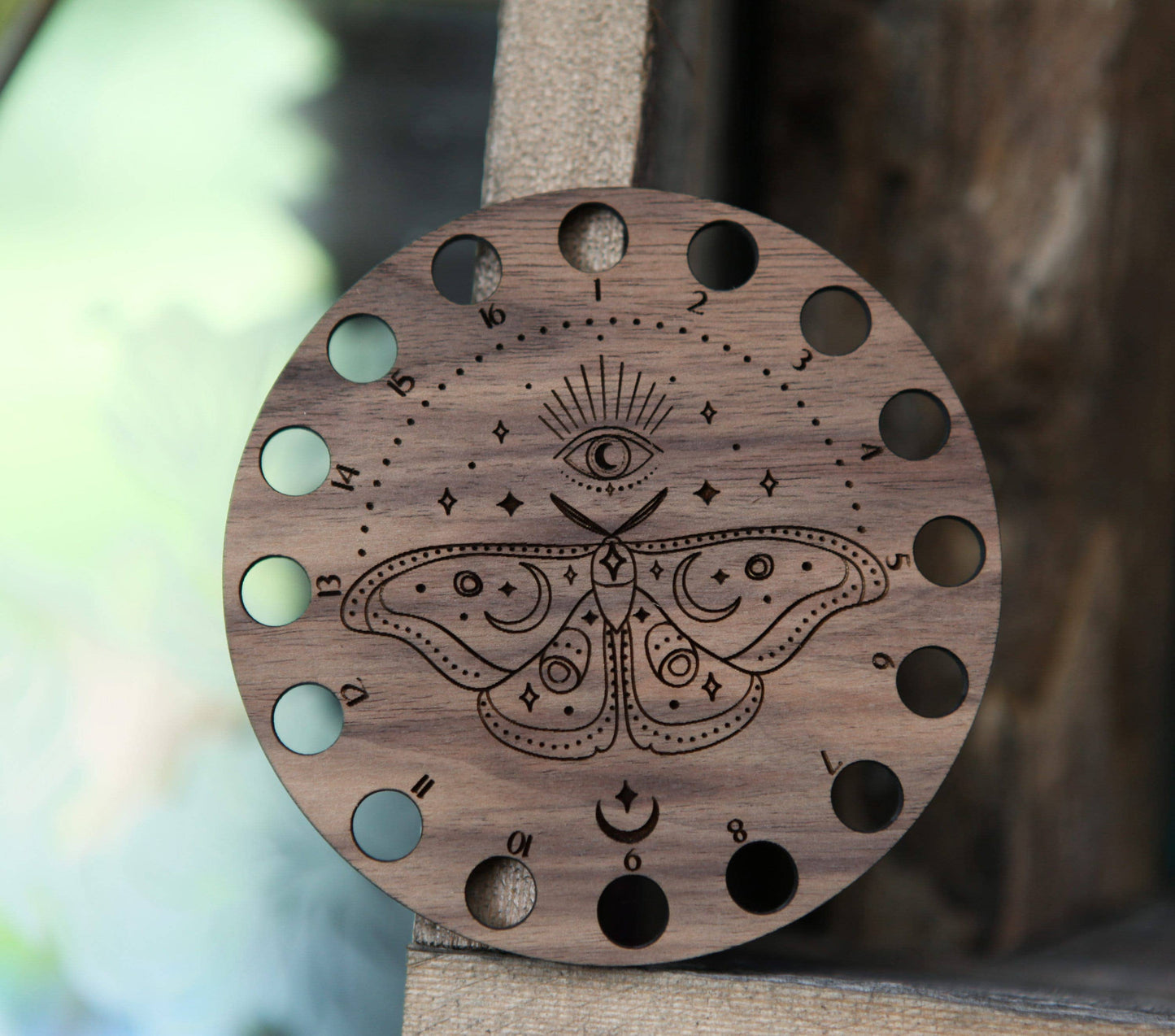 Mystical Moth Embroidery Floss Storage - Walnut Wood
