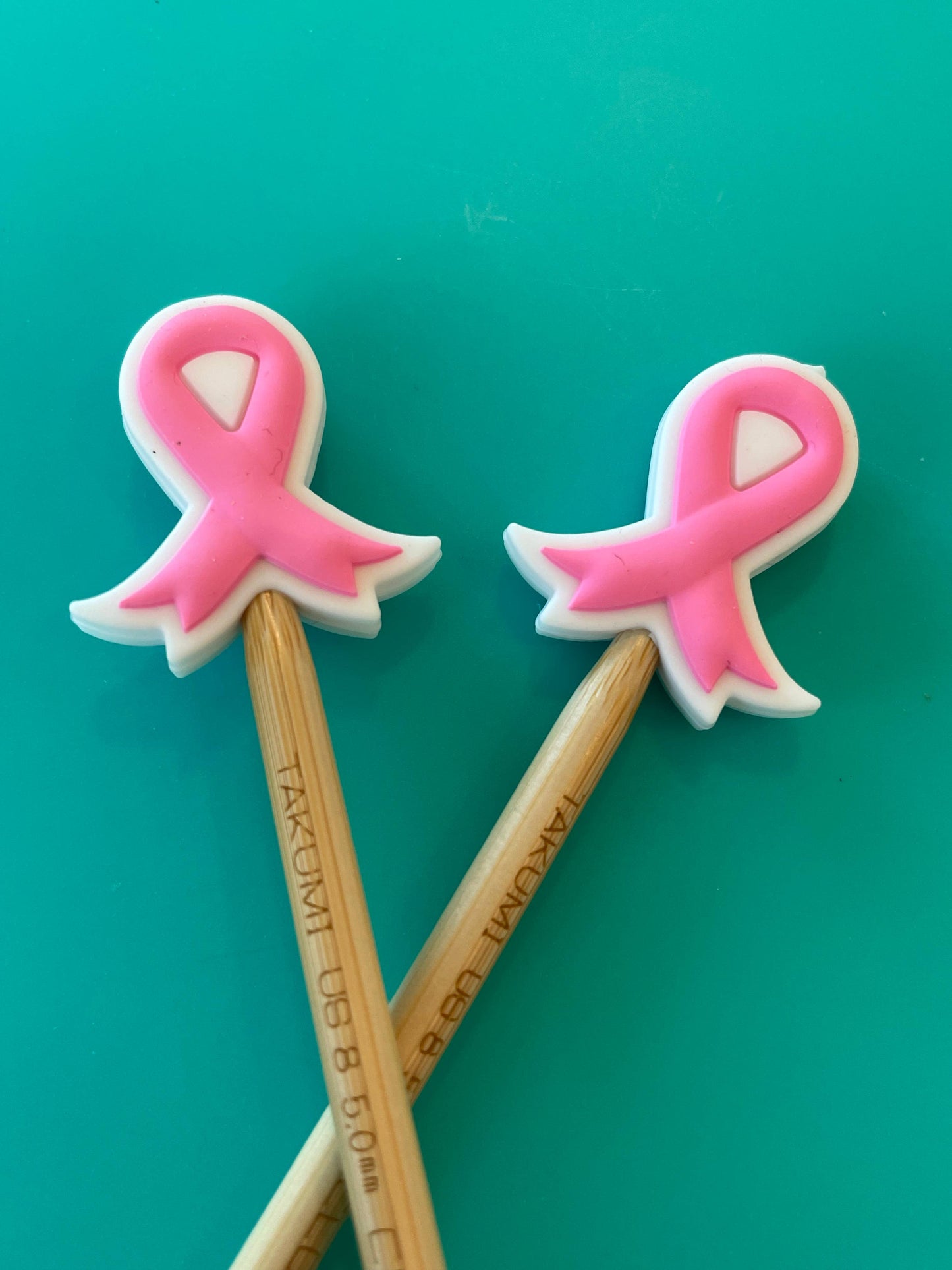 Knitting Needle Point Protector Pink Cancer Awareness Ribbon