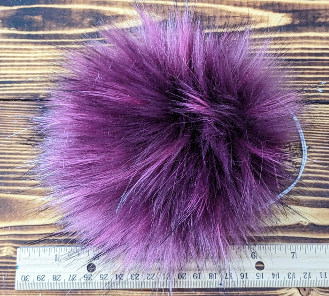 7" Detachable Faux Fur Pom Pom - Pink Raspberry