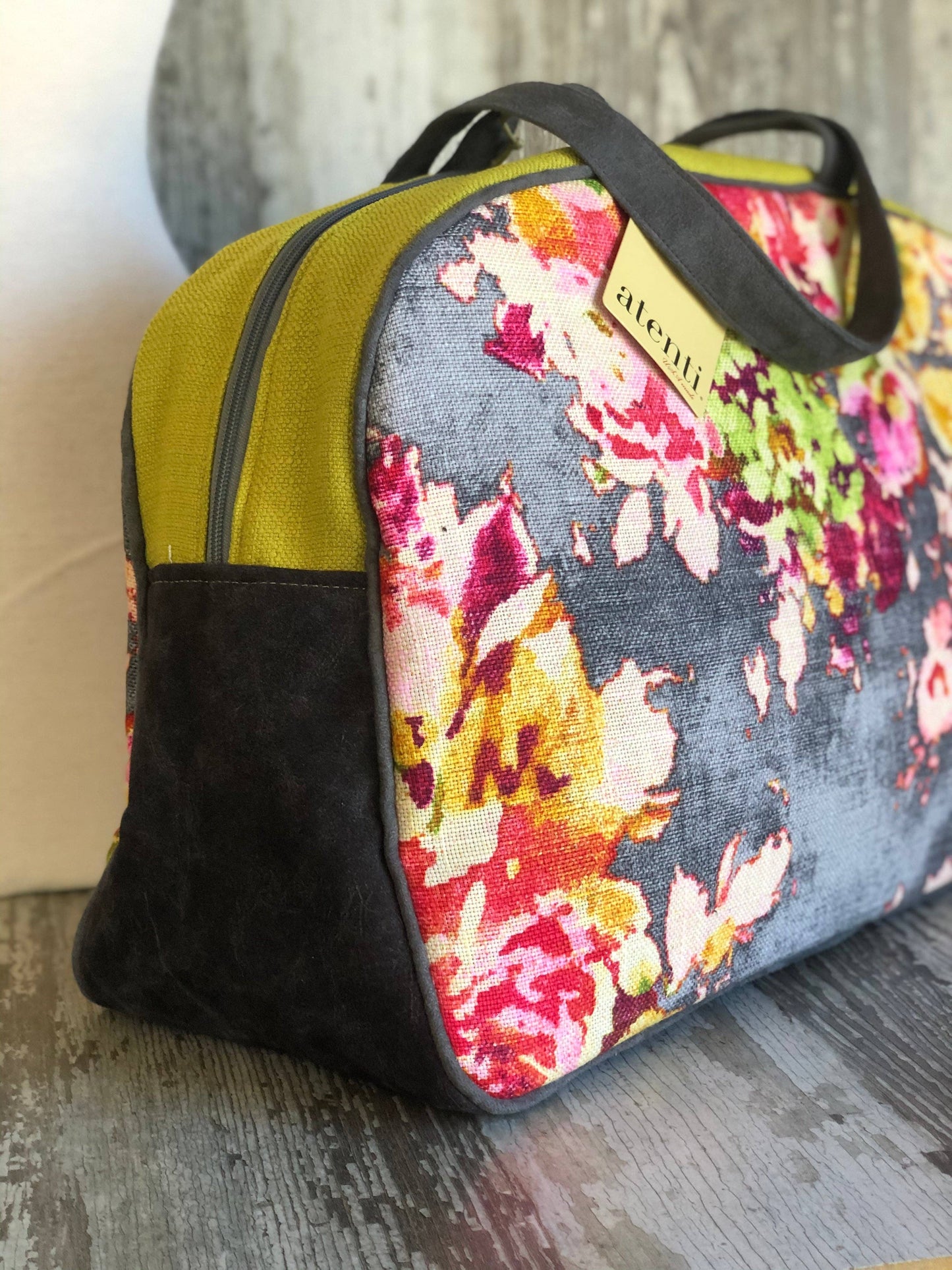 Handmade Atenti Blossom Grey Overnighter Weekender– USA Made