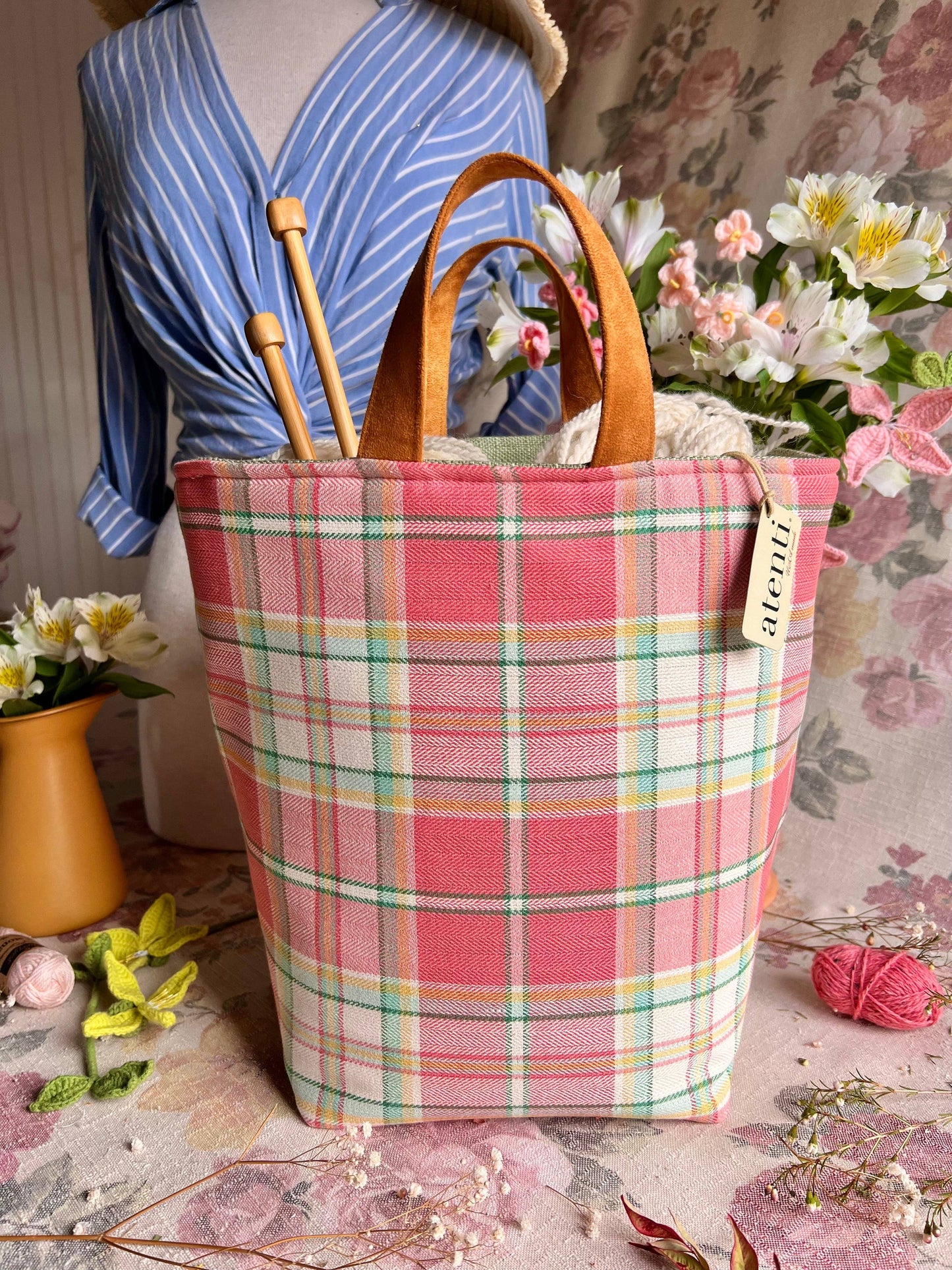 Knitting and Crochet Organizer Project Bag: Bubblegum Hope Basket
