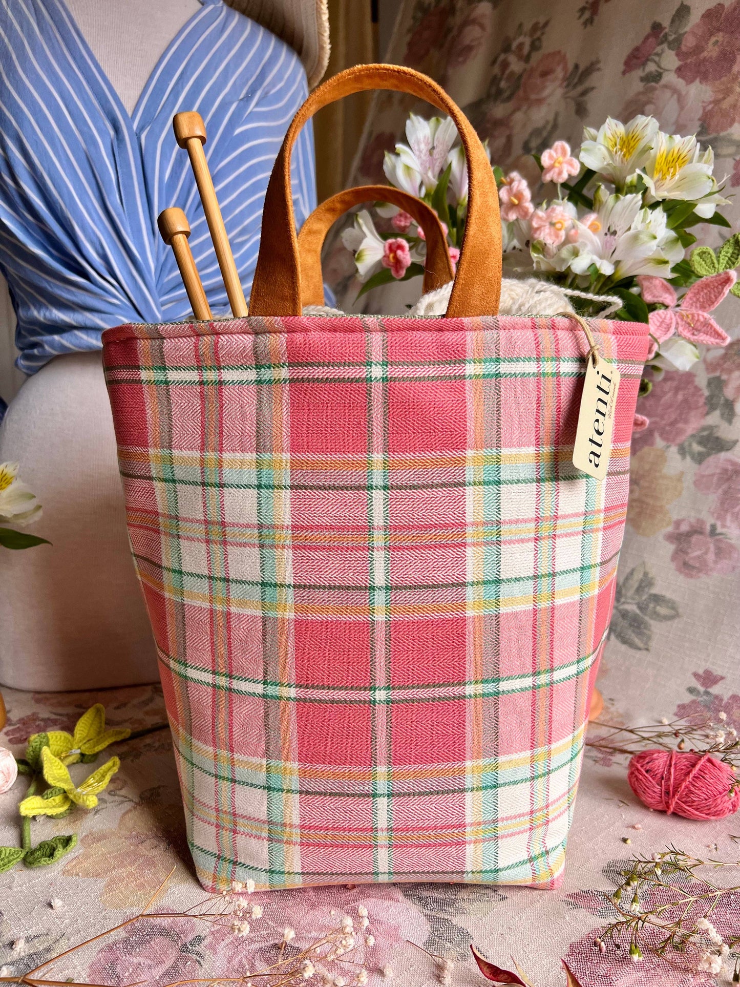 Knitting and Crochet Organizer Project Bag: Bubblegum Hope Basket