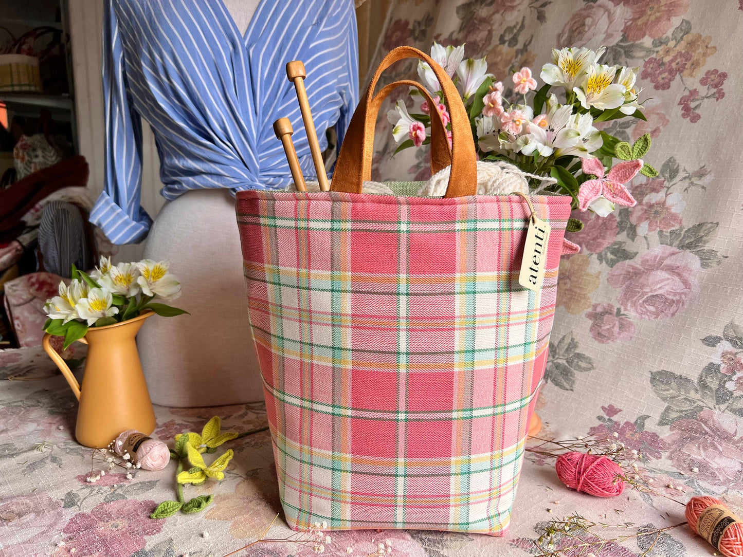 Knitting and Crochet Organizer Project Bag: Bubblegum Hope Basket