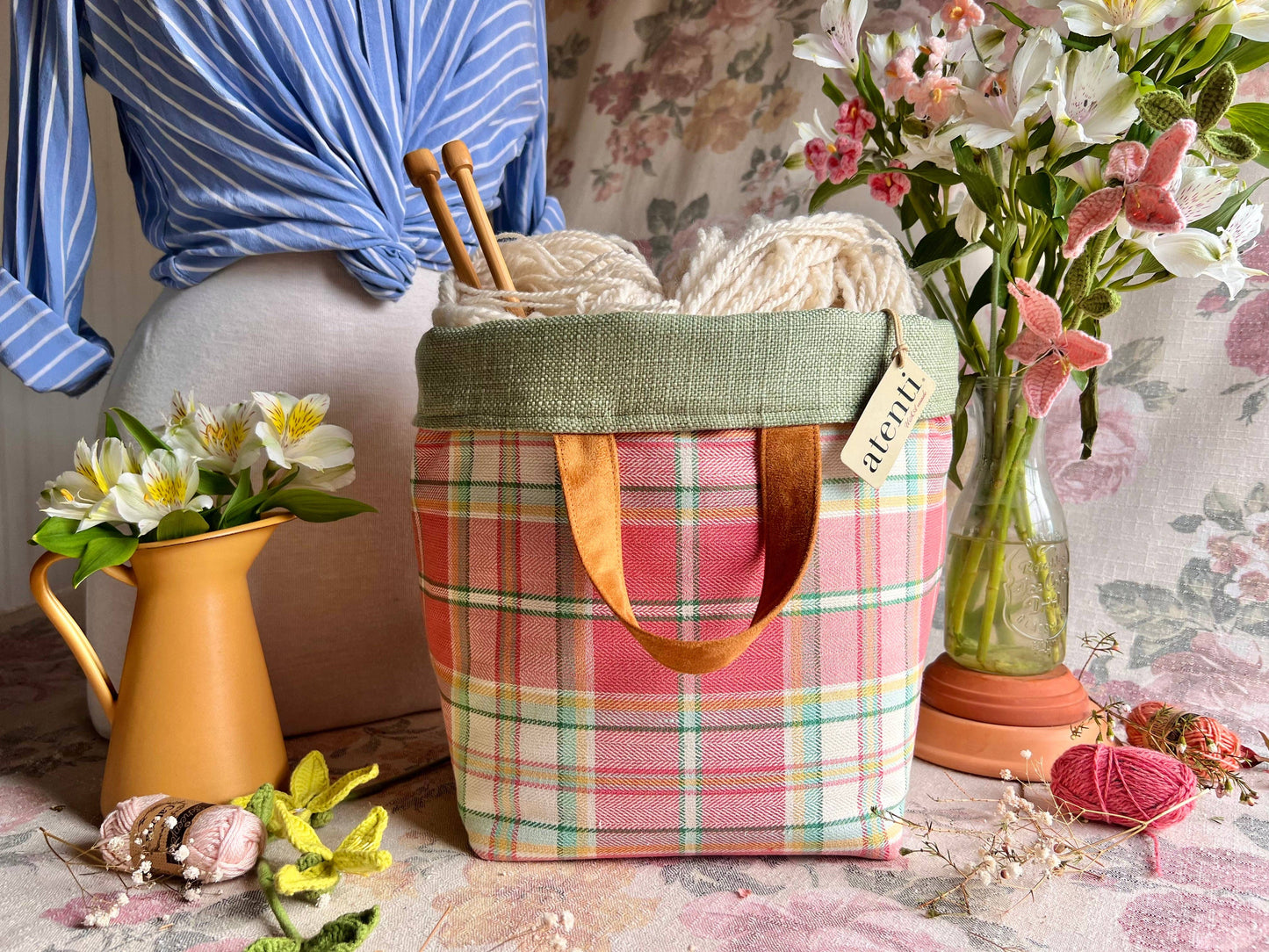Knitting and Crochet Organizer Project Bag: Bubblegum Hope Basket