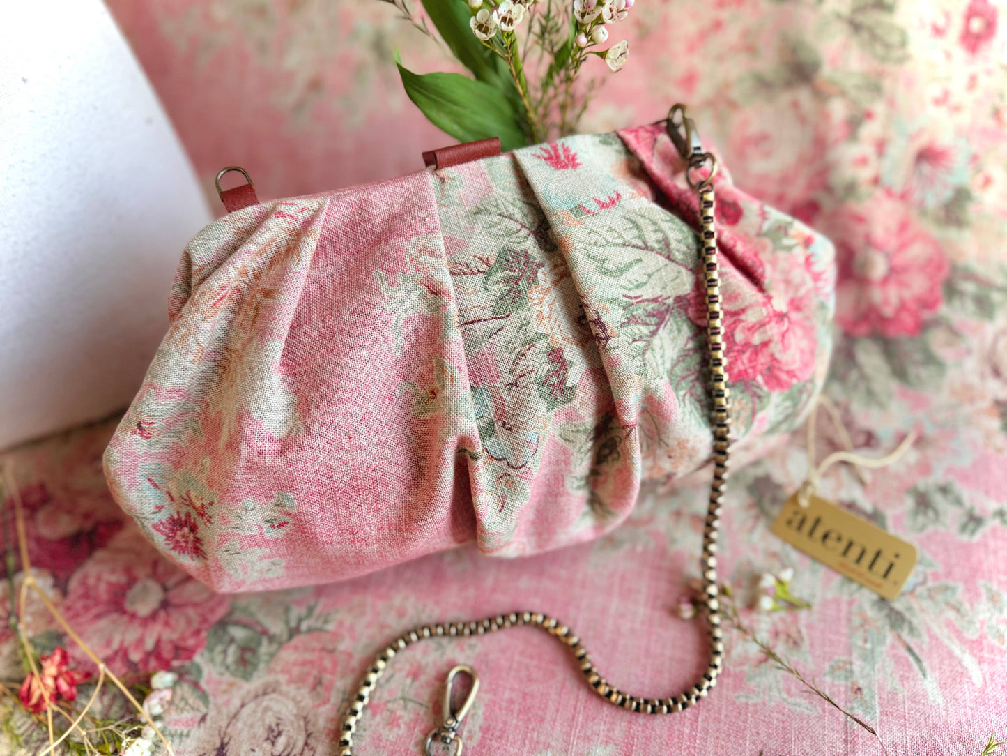 Rosewood Alana, Atenti USA Made Evening Clutch with Metal Strap