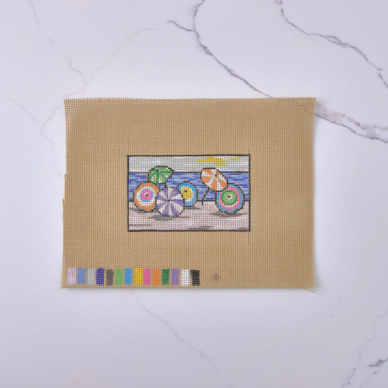 "Beach Umbrellas" Hand Painted Needlepoint Canvas