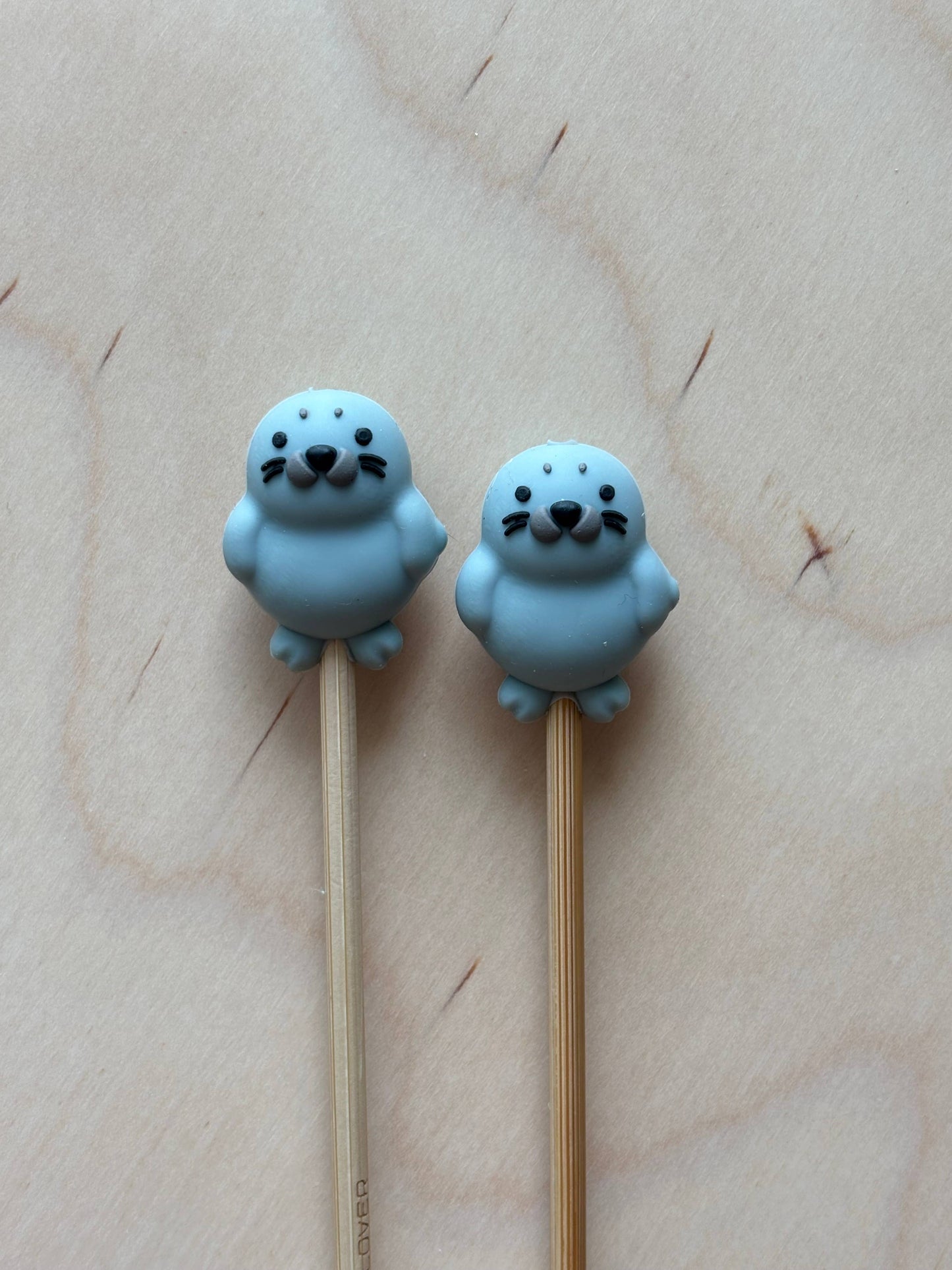 Knitting Needle Point Protector Grey Seal Sea Lion Ocean: White