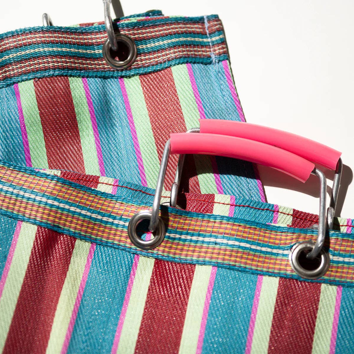 RECYCLED PLASTIC STRIPE BAG - Rectangle D15: Green x Purple