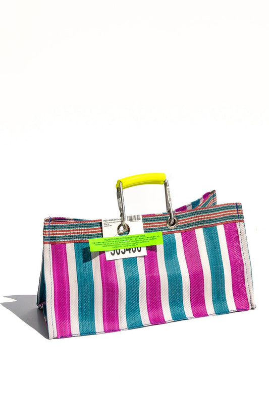 RECYCLED PLASTIC STRIPE BAG - Wide: Green x Pink
