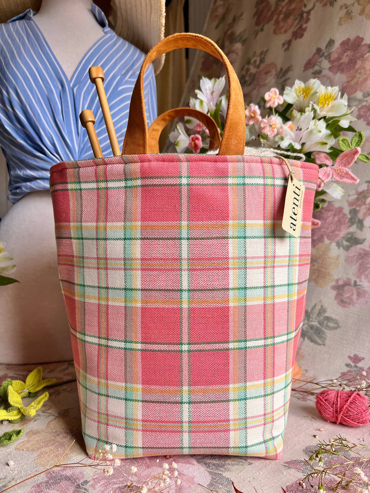 Knitting and Crochet Organizer Project Bag: Bubblegum Hope Basket by Atenti