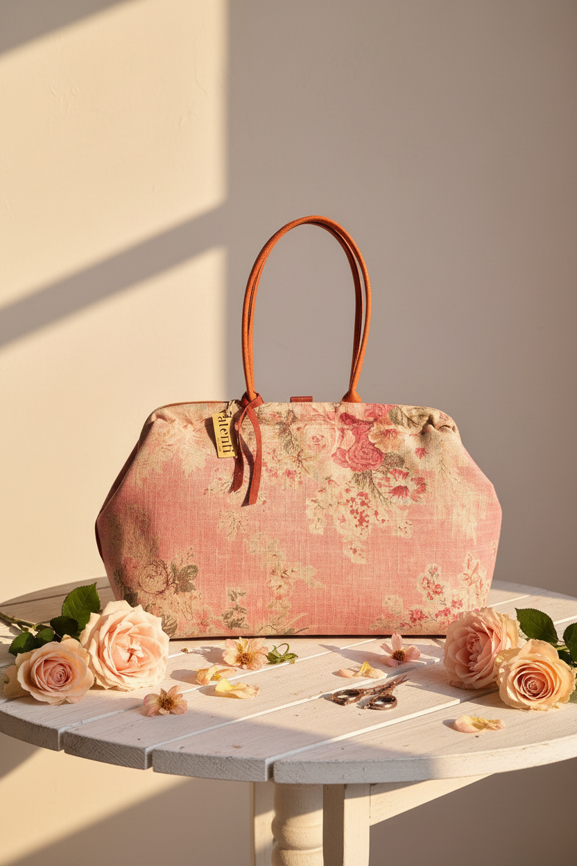 Rosewood Pioneer, Atenti USA Handmade, Floral Mary Poppins Snap Frame Bag
