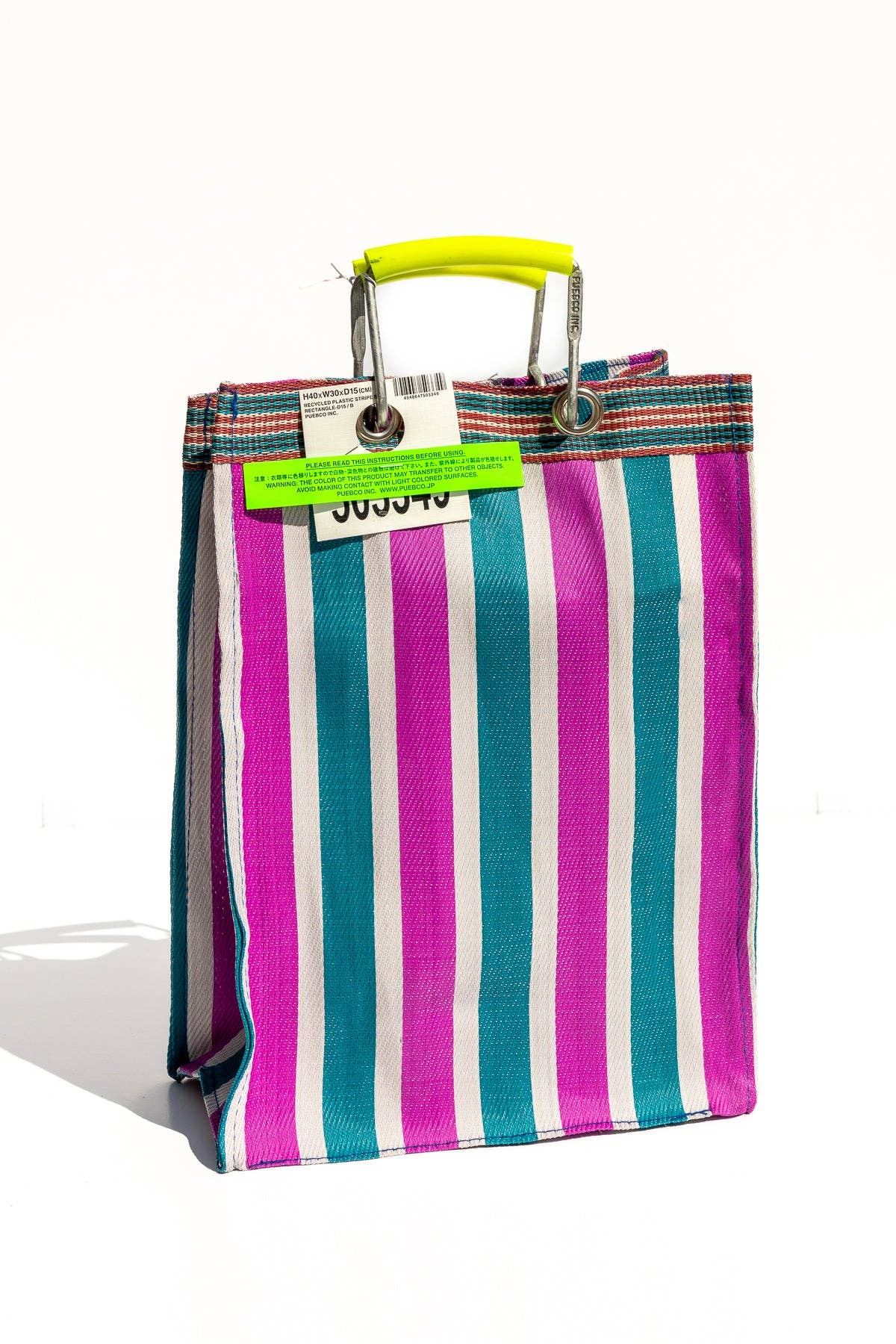 RECYCLED PLASTIC STRIPE BAG - Rectangle D15: Green x Pink