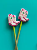 Protectores de puntas para agujas de tejer botas vaqueras rosas de juguete de Comma Craft Co
