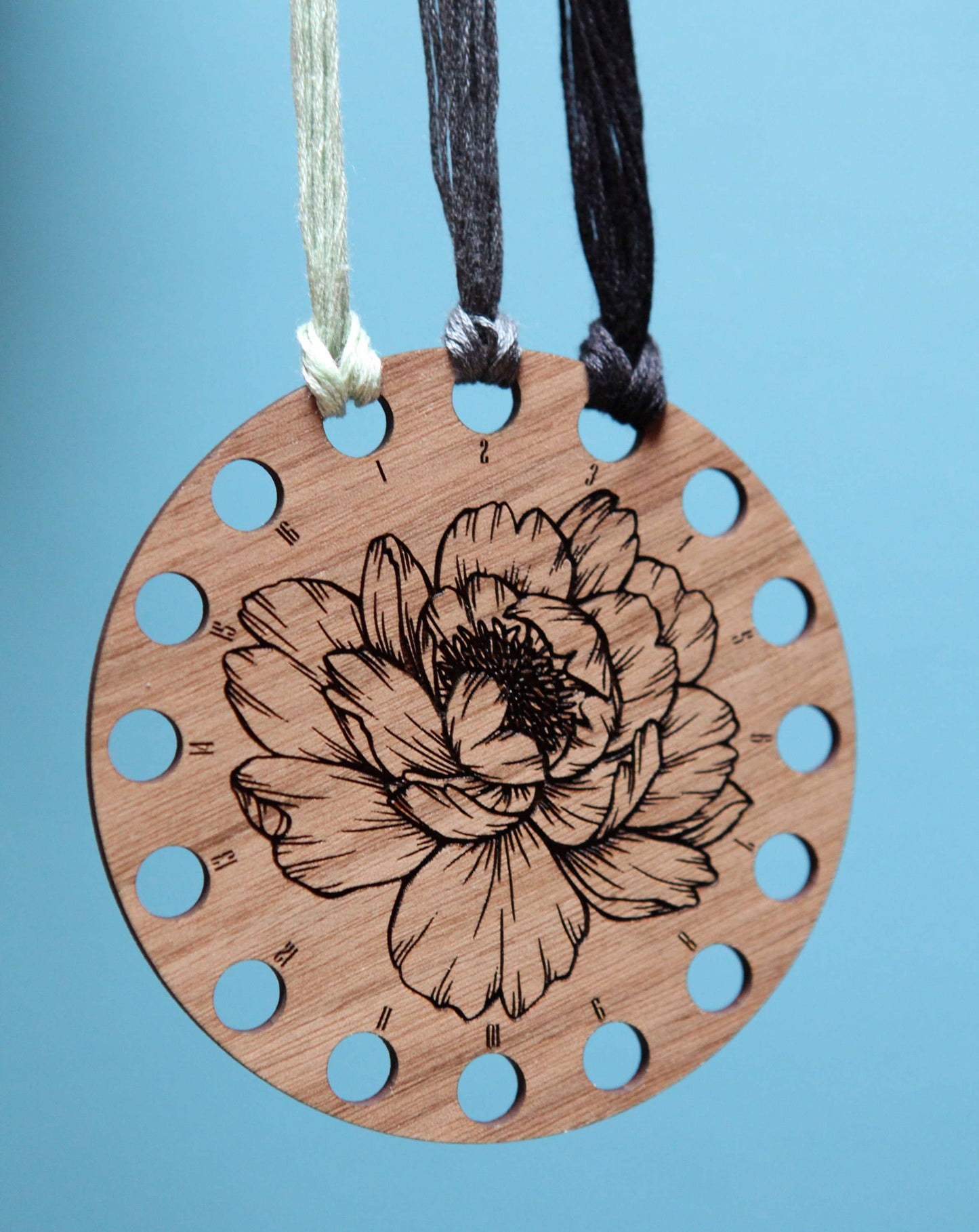 Peony Embroidery Floss Storage Holder Walnut Wood