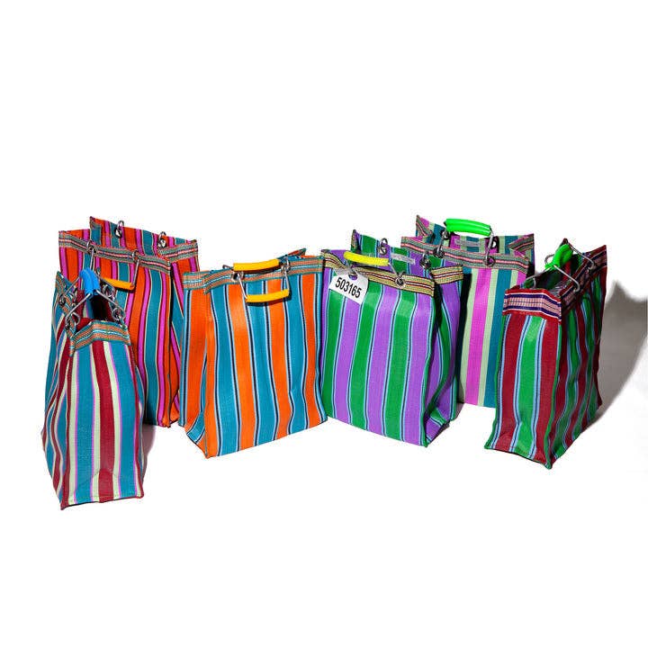 RECYCLED PLASTIC STRIPE BAG - Rectangle D15: Green x Purple