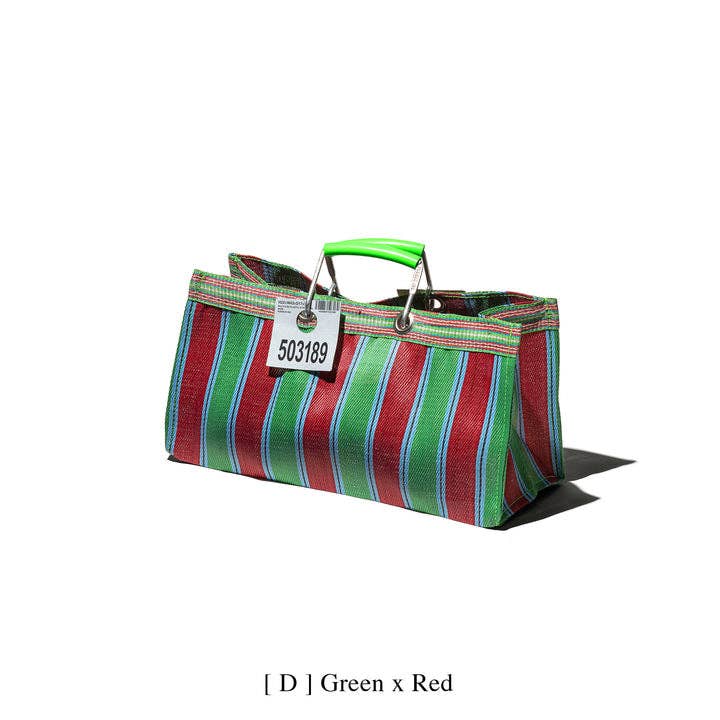 RECYCLED PLASTIC STRIPE BAG - Wide: Red x Blue
