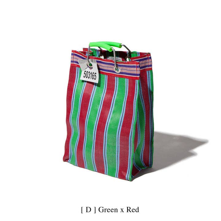 RECYCLED PLASTIC STRIPE BAG - Rectangle D15: Green x Pink
