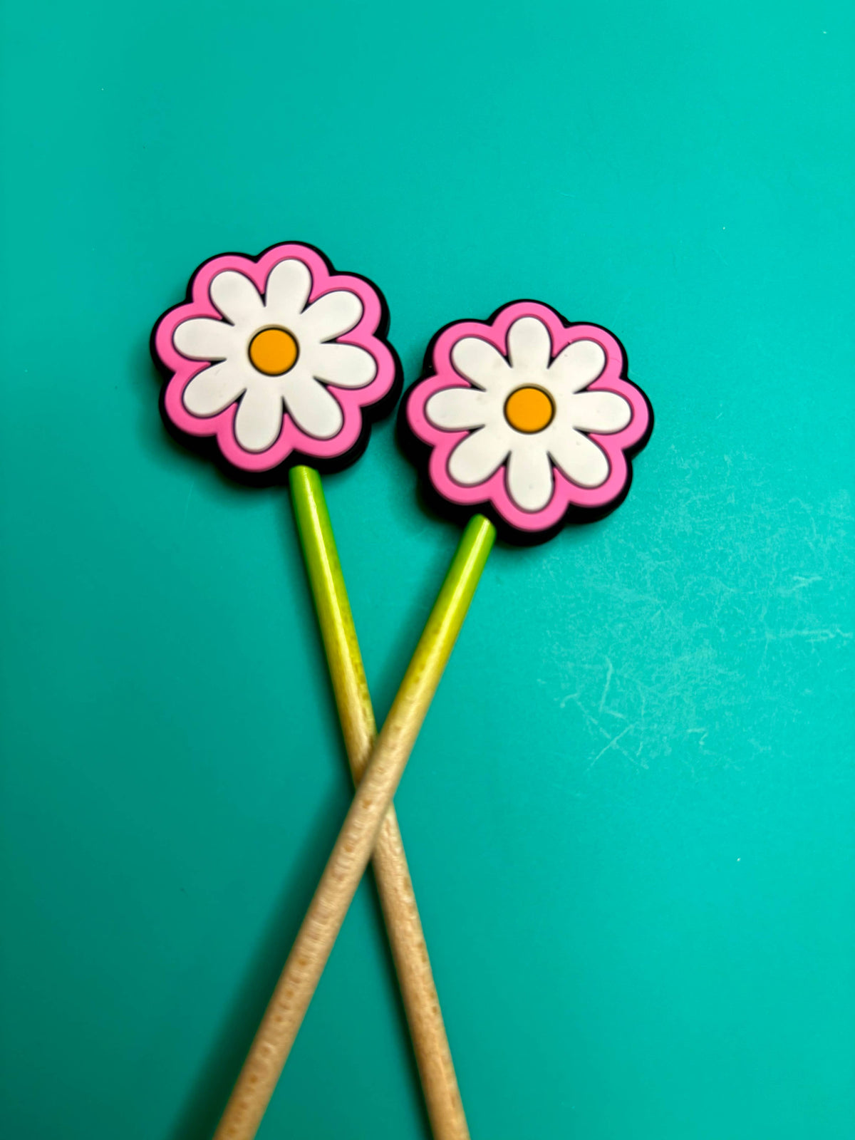 Knitting Needle Point Protectors pink white daisy Y2K 90s by Comma Craft Co