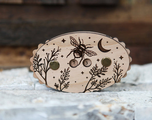 Bee-Themed Cherry Wood Knitting Row Counter