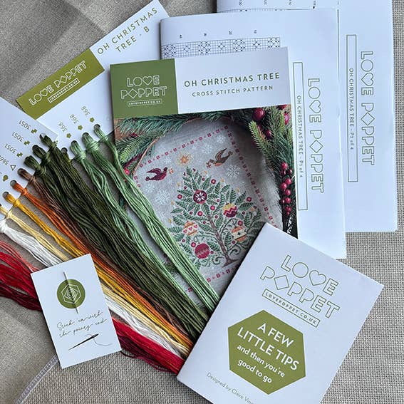 Oh Christmas Tree: kit de punto de cruz, lino de 32 ct de Love Poppet