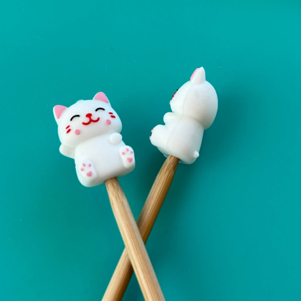 Protectores de puntas para agujas de tejer gato blanco 3D, mascotas, animales, de Comma Craft Co