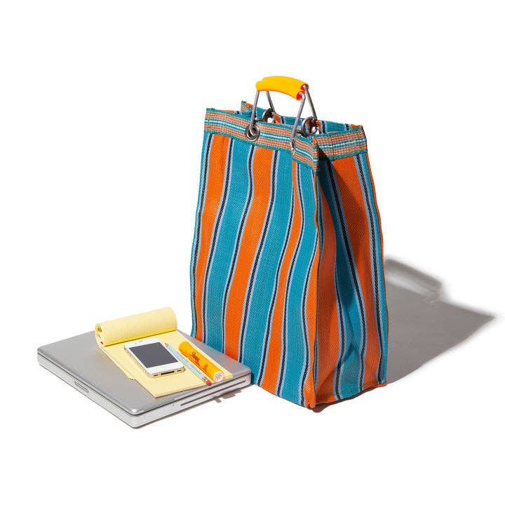 RECYCLED PLASTIC STRIPE BAG - Rectangle D15: Green x Purple