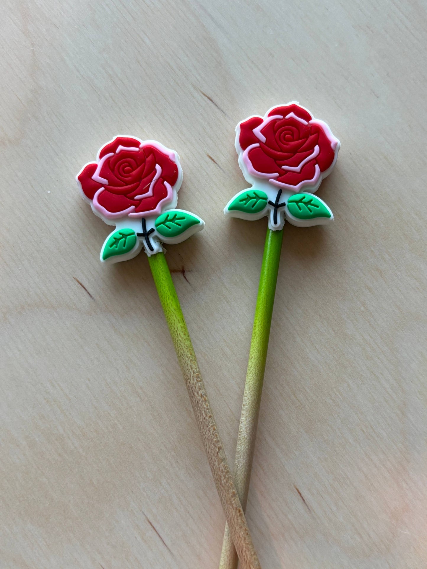 Knitting Needle Point Protectors - Vibrant Red Rose