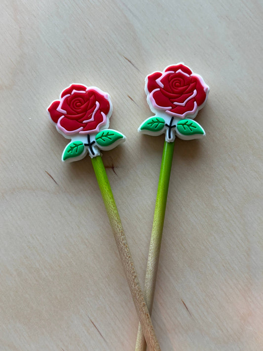 Knitting Needle Point Protectors - Vibrant Red Rose