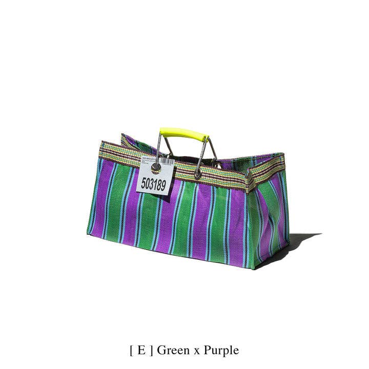 RECYCLED PLASTIC STRIPE BAG - Wide: Orange x Blue