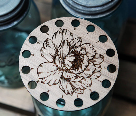 Peony Embroidery Floss Storage Holder Walnut Wood