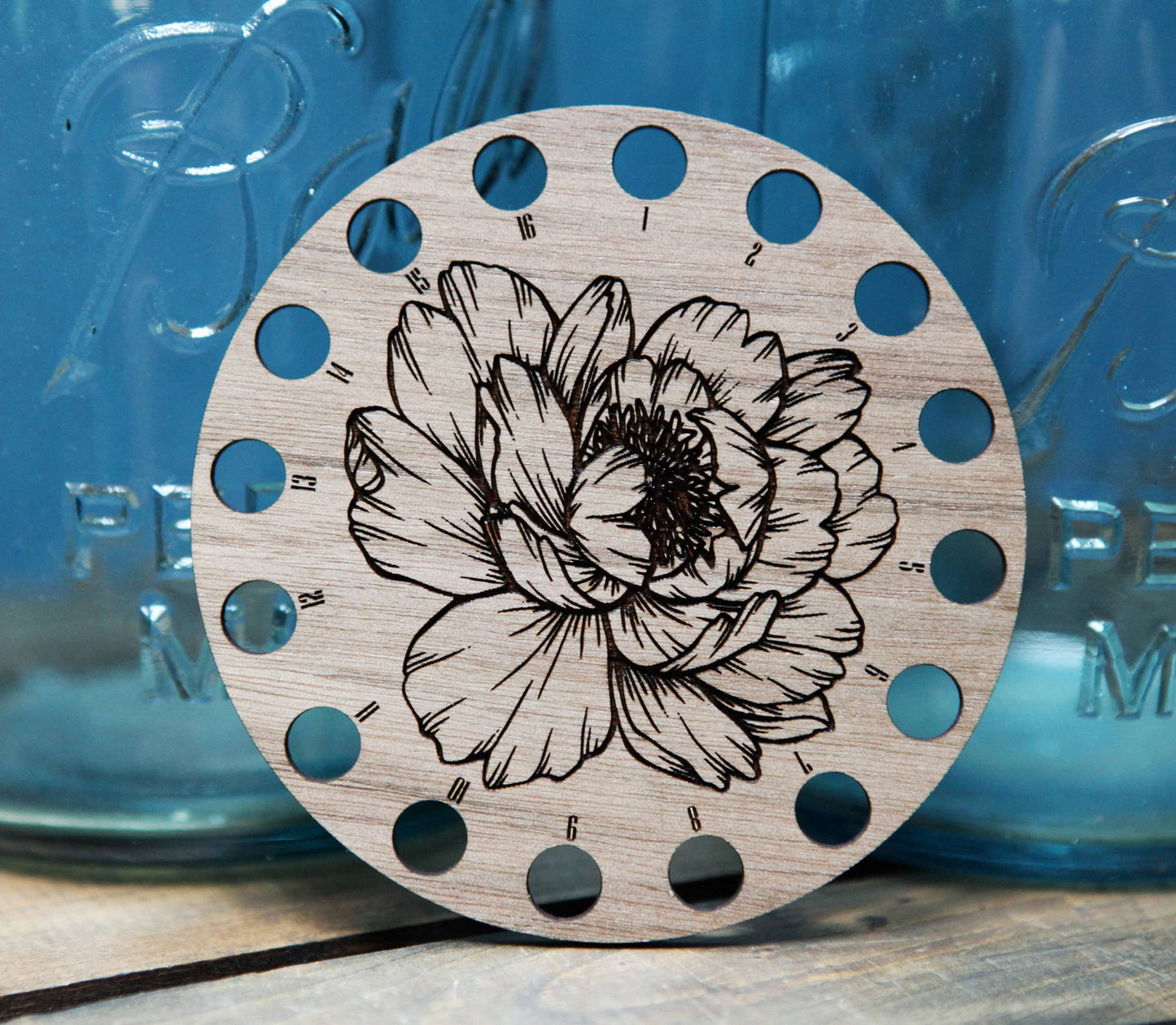 Peony Embroidery Floss Storage Holder Walnut Wood