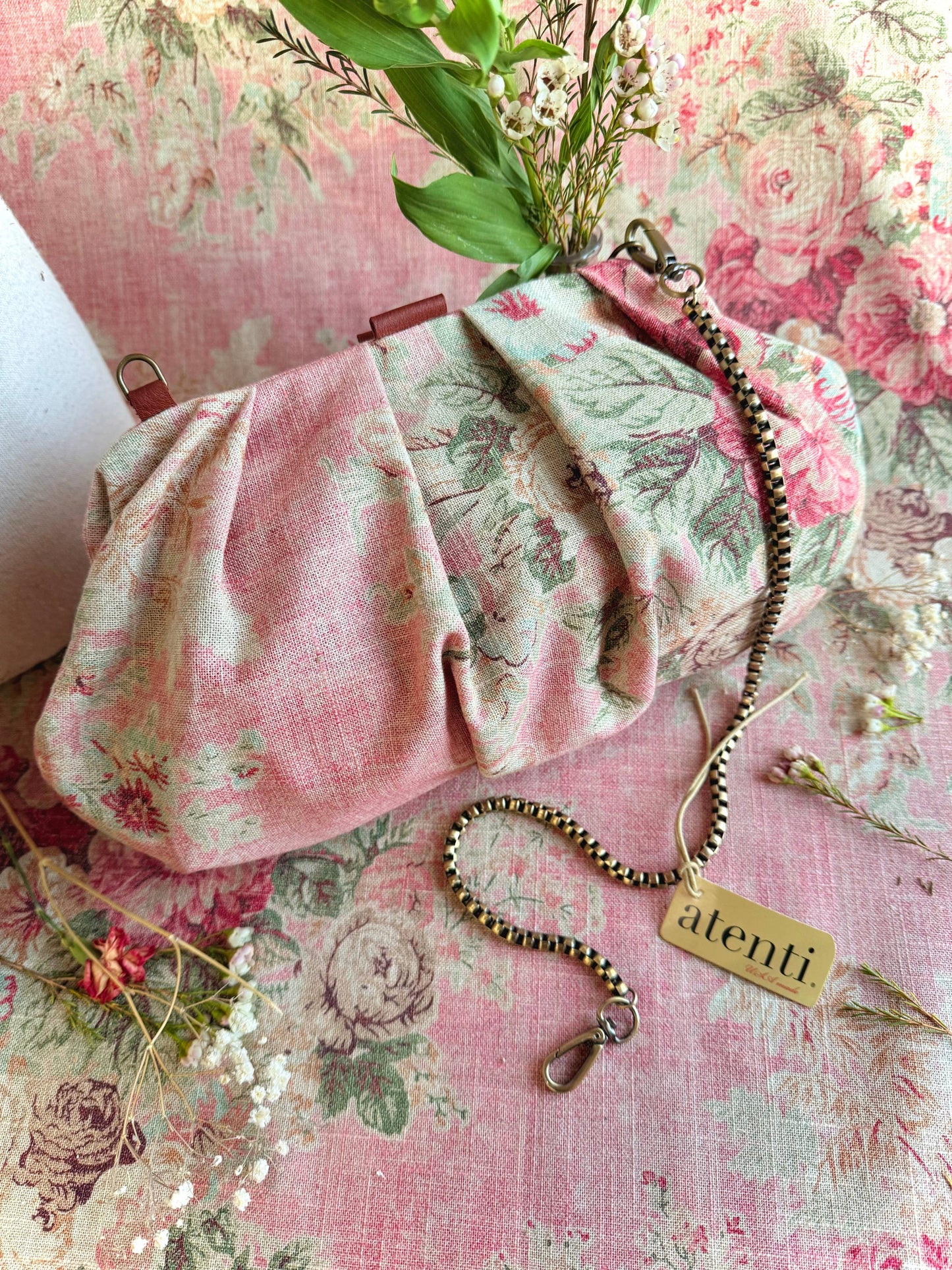 Rosewood Alana, Atenti USA Made Evening Clutch with Metal Strap