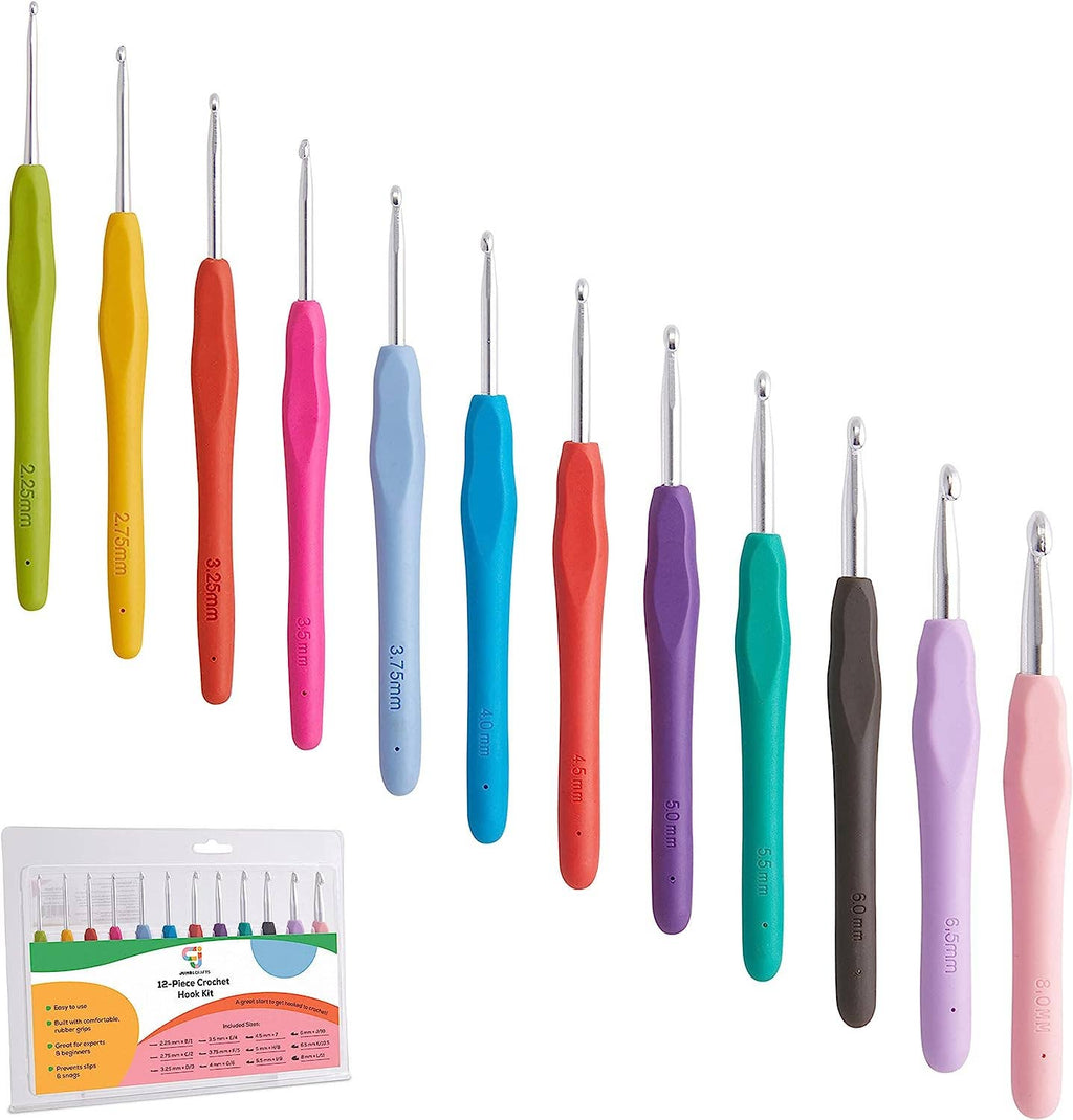 Juego de agujas de crochet, 12 agujas ergonómicas de colores, de Jumbl