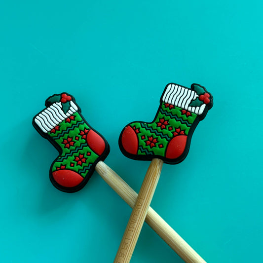 Knitting Needle Point Protector RED Christmas Stockings